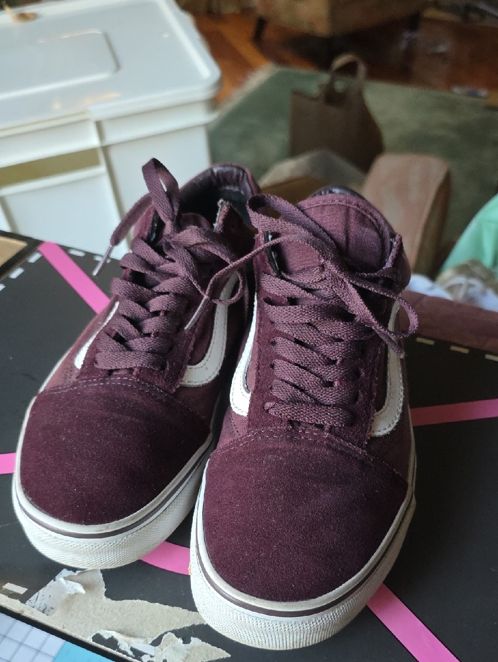Vans Burgundy (Maroon) Suede Old Skool Sneakers with White Stripe